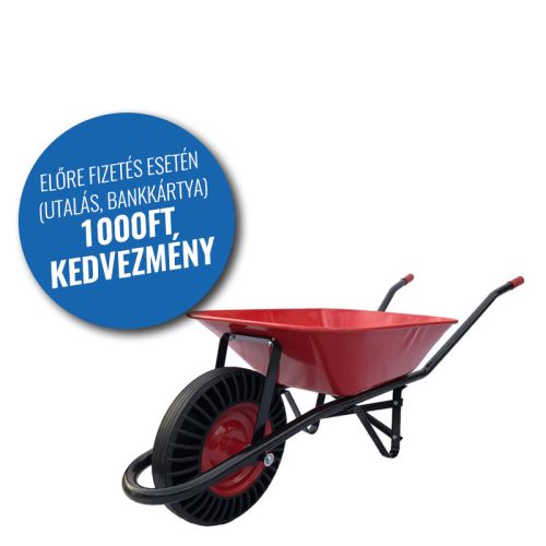 Talicska komplett 70l építőipari piros puttonnyal tömör kerékkel 100kg teherbírás