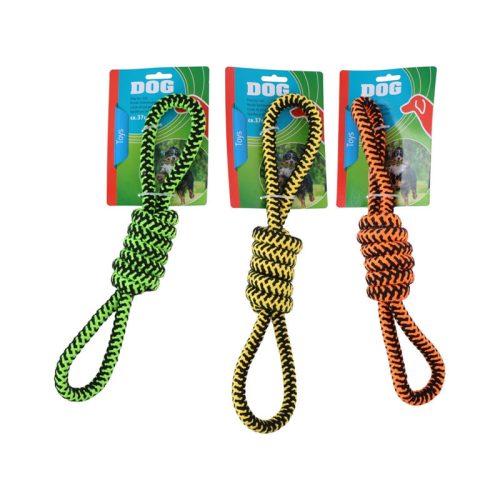 Kutyajáték kötél 37cm csomóval zöld/sárga/naracssárga Pet Toys