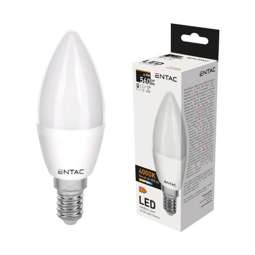 Izzó led E14 gyertya 6,5W 4000K semleges 560Lm fehér Entac