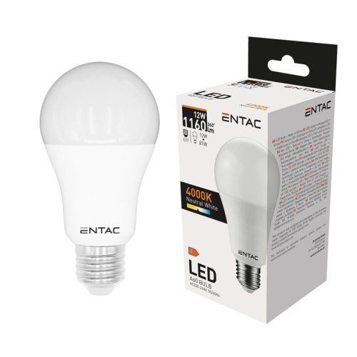 Izzó led E27 gömb 12W 4000K semleges 1160Lm fehér Entac
