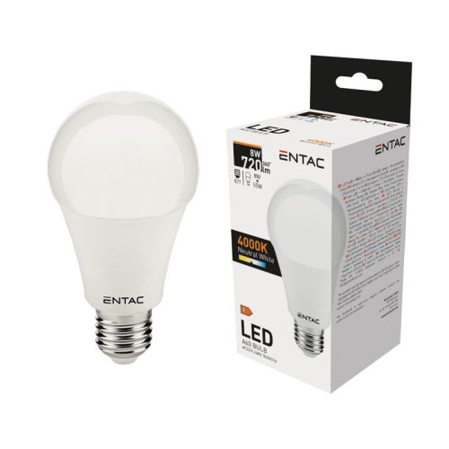 Izzó led E27 gömb 8W 4000K semleges 720Lm fehér Entac