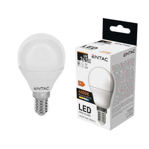 Izzó led E14 gömb mini 4W 4000K semleges 345Lm fehér Entac