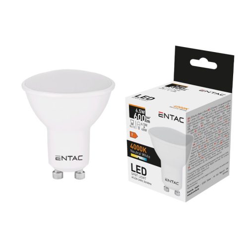 Izzó led GU10 spot 6,5W 4000K semleges 600Lm fehér Entac